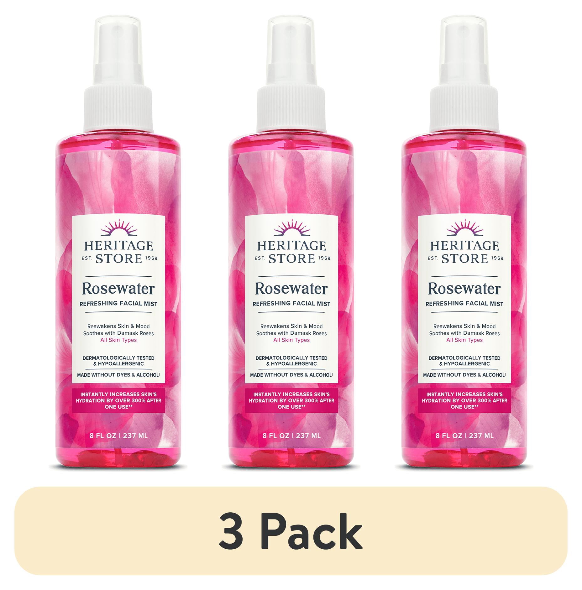 (3 pack) HERITAGE STORE Rosewater & Glycerin Hydrating Facial Mist - Dry Combination Skin Care - Rose Water Spray w/Vegetable Glycerine, Made Without Dyes or Alcohol, Hypoallergenic, 8 Fl Oz