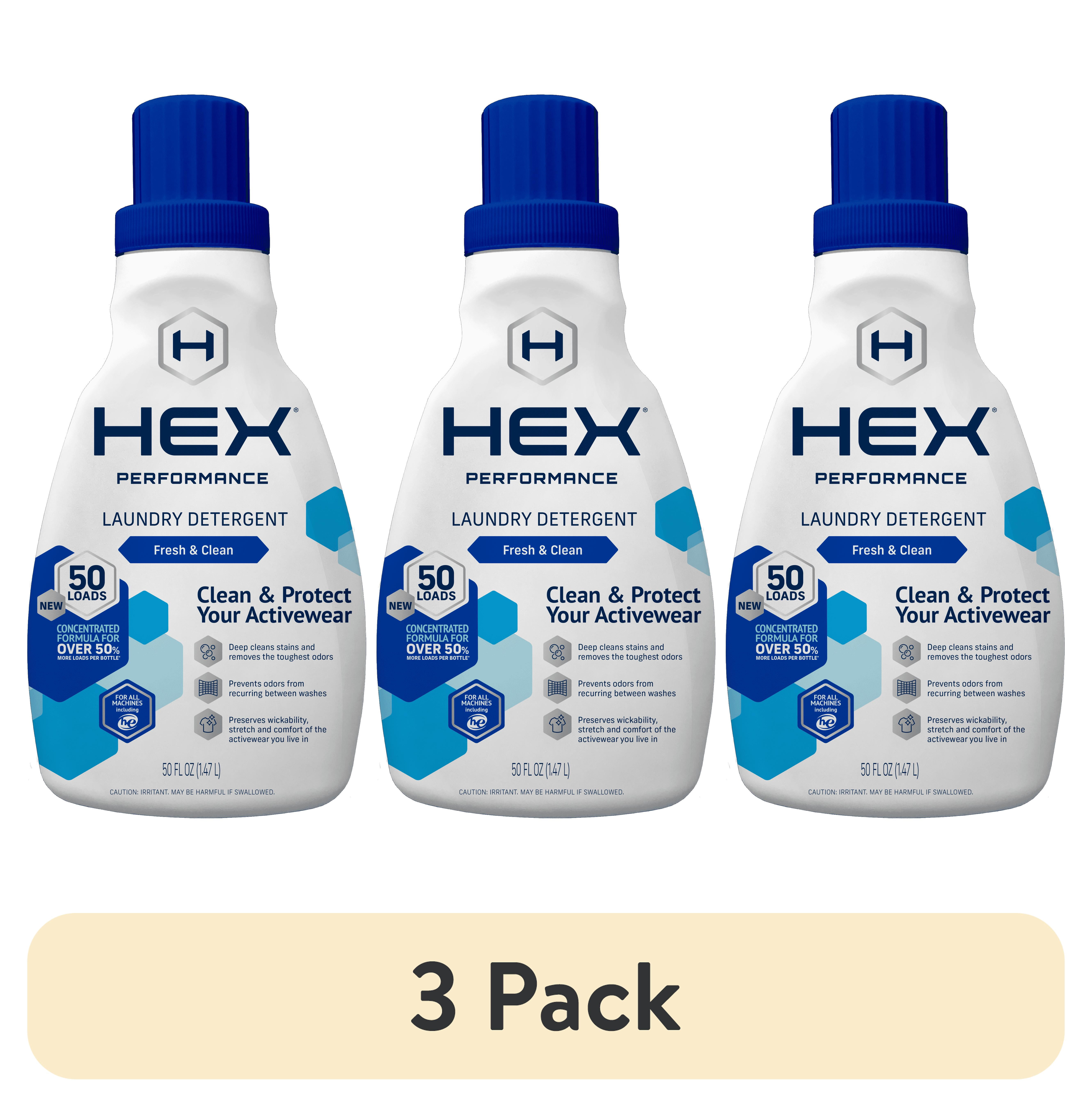 (3 pack) HEX Performance Fresh & Clean Scent Detergent, 50 loads