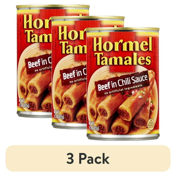 (3 pack) HORMEL Beef Tamales in Chili Sauce, Canned Tamales, Shelf-Stable, 15 oz Steel Can (4-Pack)