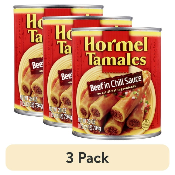 (3 pack) HORMEL Beef Tamales in Chili Sauce, Shelf Stable, 28 oz Steel Can