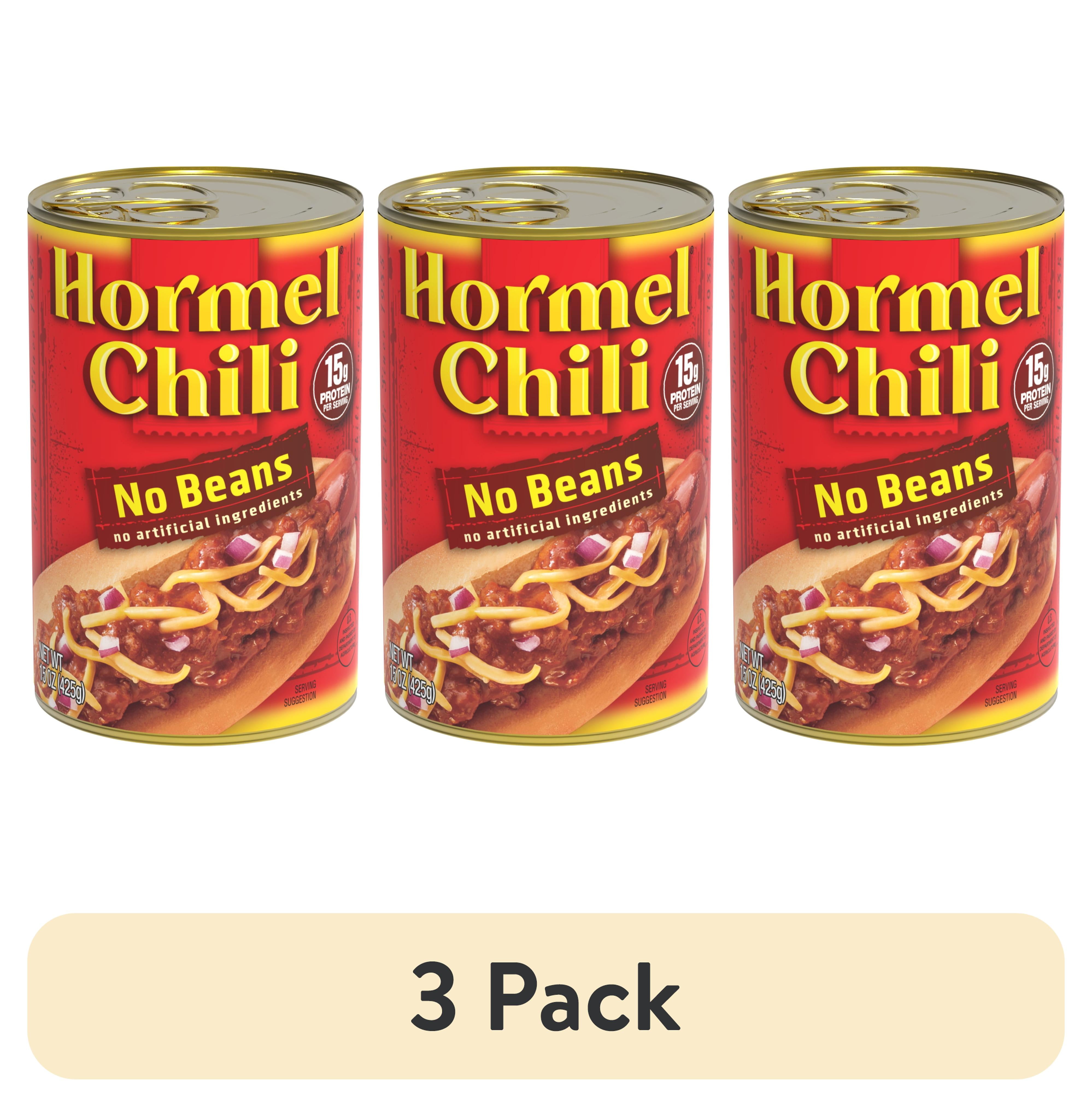 (3 pack) HORMEL Chili, No Beans Canned Chili, No Artificial Ingredients, Shelf-Stable, 15 oz Steel Can (Pack of 4)