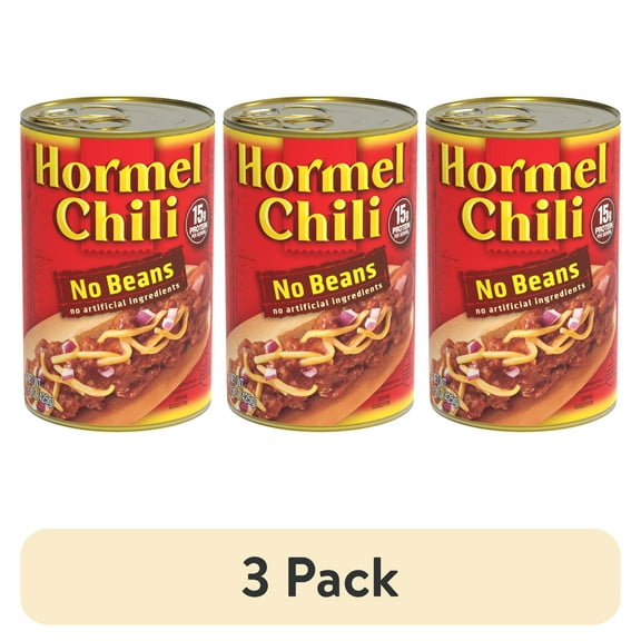 (3 pack) HORMEL Chili, No Beans Canned Chili, No Artificial Ingredients, Shelf-Stable, 15 oz Steel Can (Pack of 4)