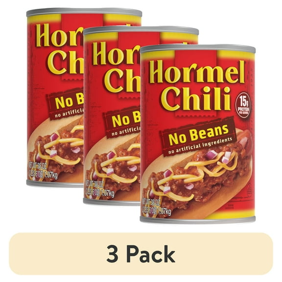 (3 pack) HORMEL Chili No Beans Canned Chili, Shelf-Stable, 38 oz Steel Can