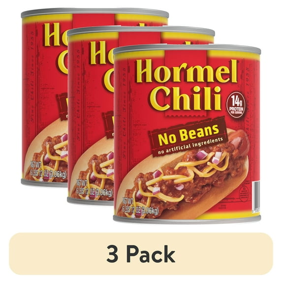 (3 pack) HORMEL Chili, No Beans, Shelf-Stable, Large 108 oz Steel Can