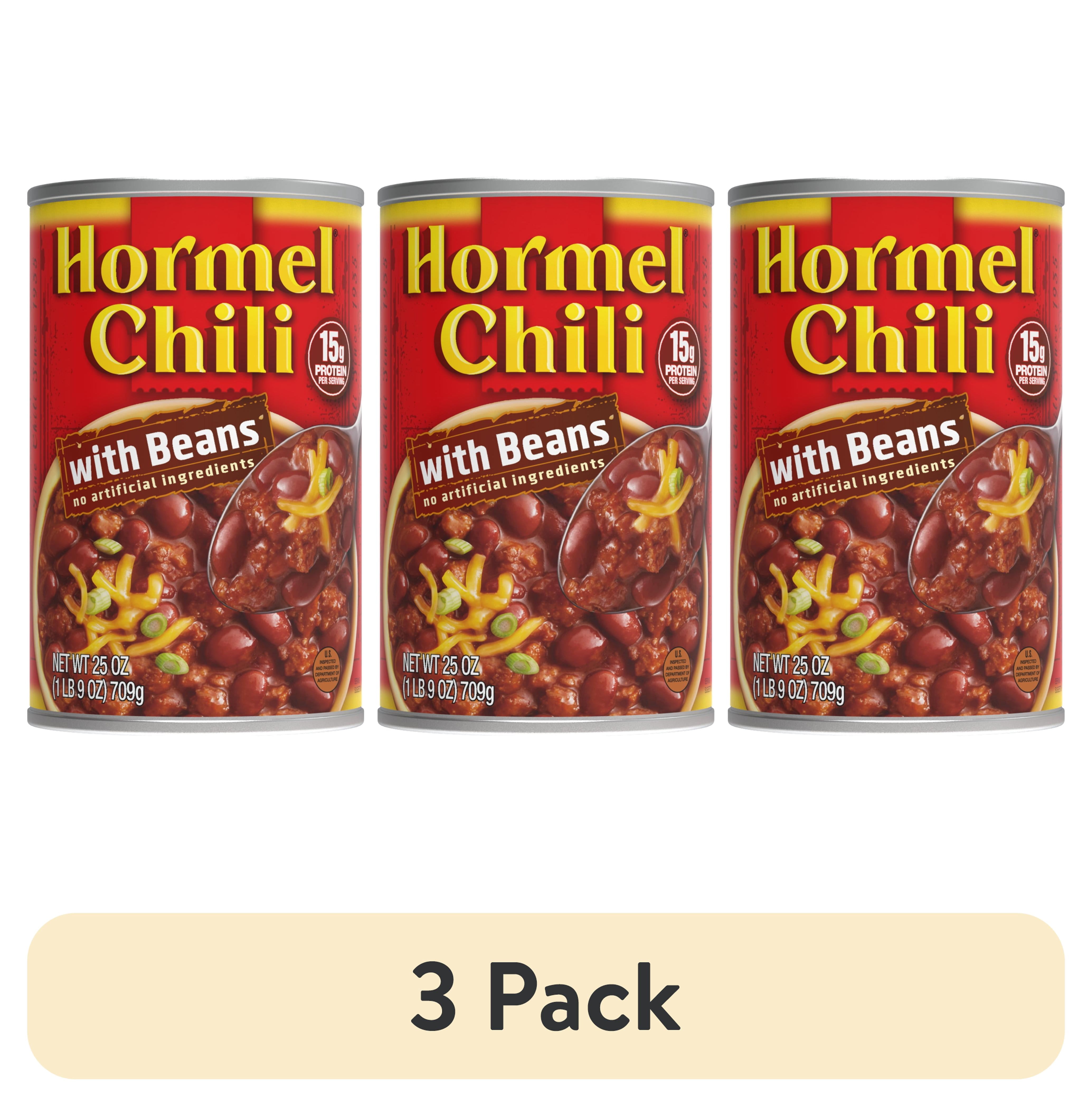 (3 pack) HORMEL Chili with Beans Canned Chili, Shelf-Stable, 25 oz Steel Can