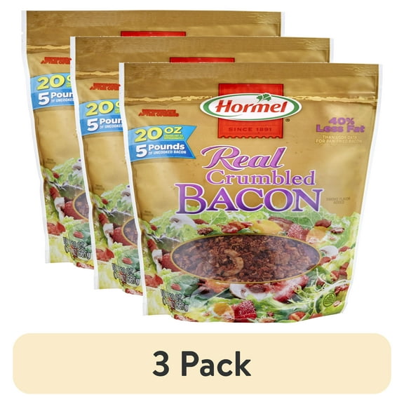 (3 pack) HORMEL Real Crumbled Bacon Topping, Shelf Stable, 20 oz Plastic Resealable Pouch