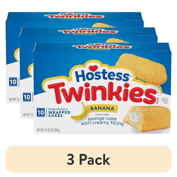Hostess Twinkies Snack Cakes, Golden Sponge Cake with Banana Artificially Flavored Filling, 13.58 oz Box (10 Count)