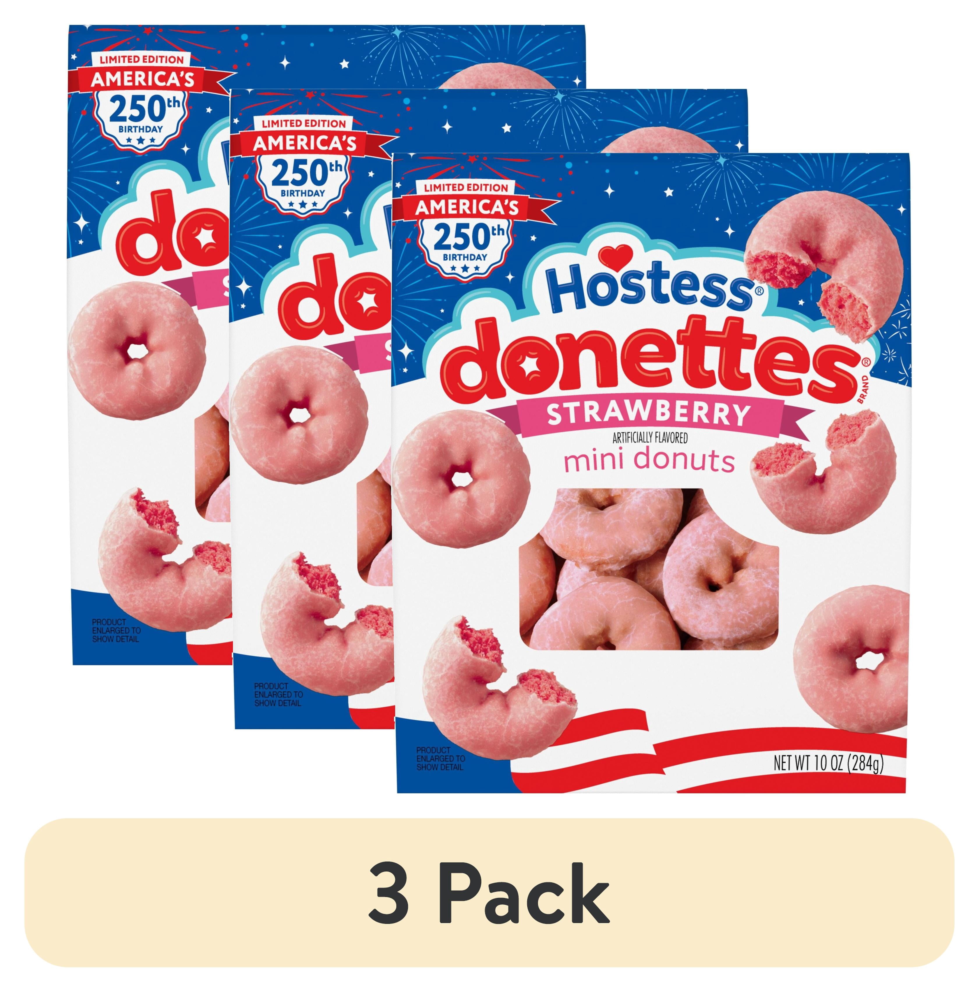 (3 pack) Hostess Donettes, Strawberry Artificially Flavored Mini Donuts, 10 oz Bag