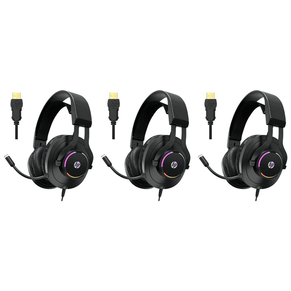 (3 pack) HP USB Gaming Headset with Microphone 7.1 Virtual Surround Sound and Breathable RGB LED Lighting