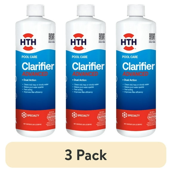(3 pack) HTH Pool Care Clarifier Advanced for Swimming Pools, Liquid, 28oz.