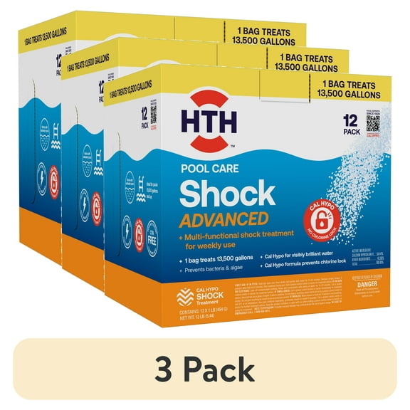 (3 pack) HTH Pool Care Shock Advanced — Granules, 12 Pack (1 lb each) — Pool Shock Treatment for Weekly Pool Sanitizing