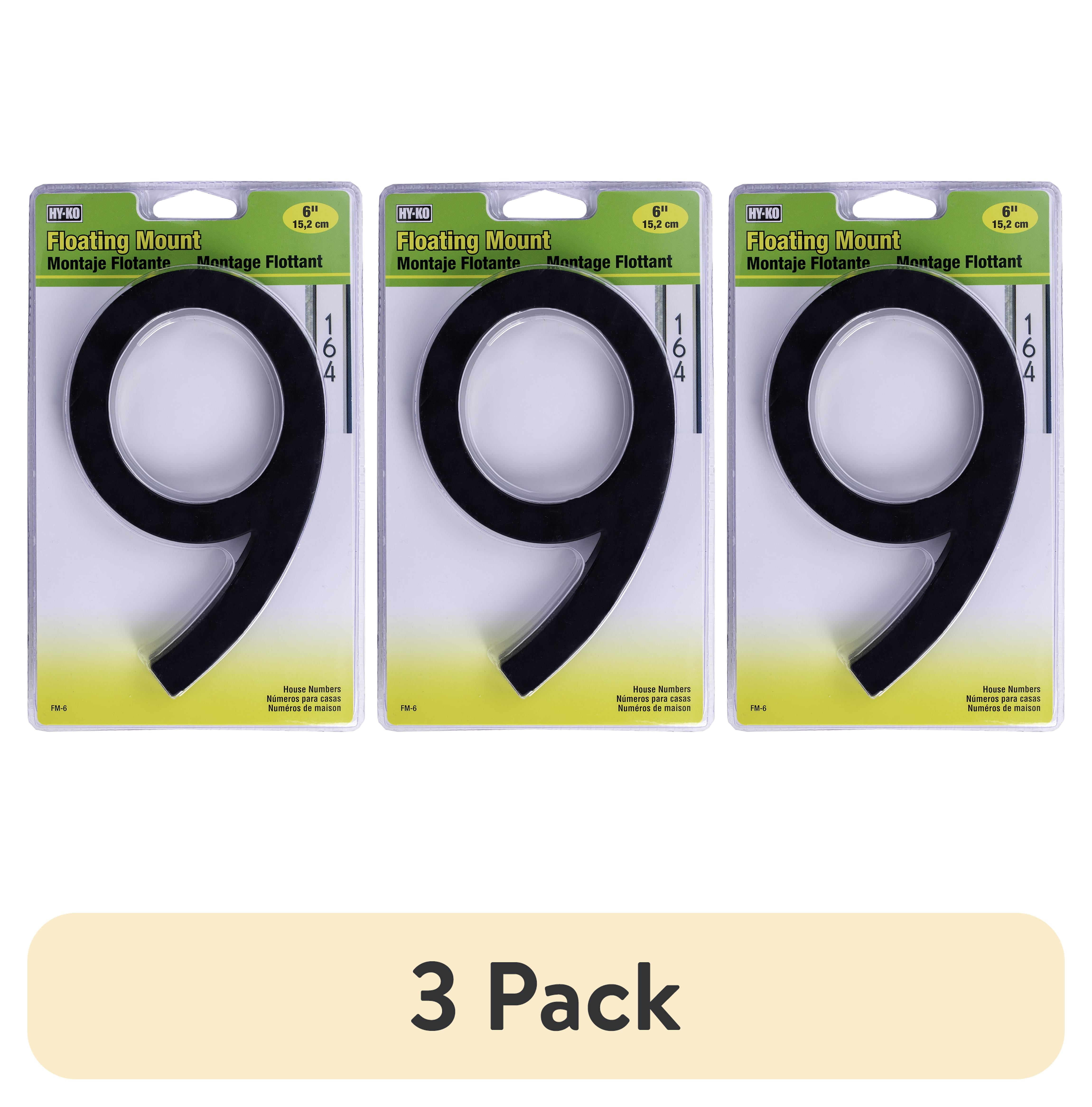 (3 pack) HY-KO 6" Black Floating Mount House Number 9