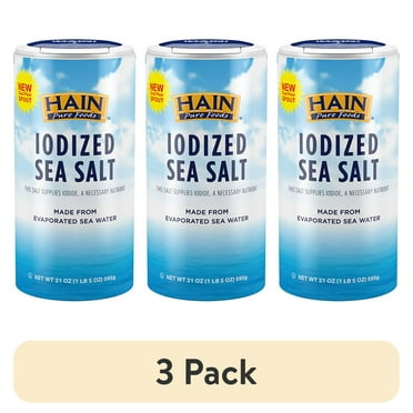 (3 pack) Hain Pure Foods Iodized Sea Salt, 21 oz