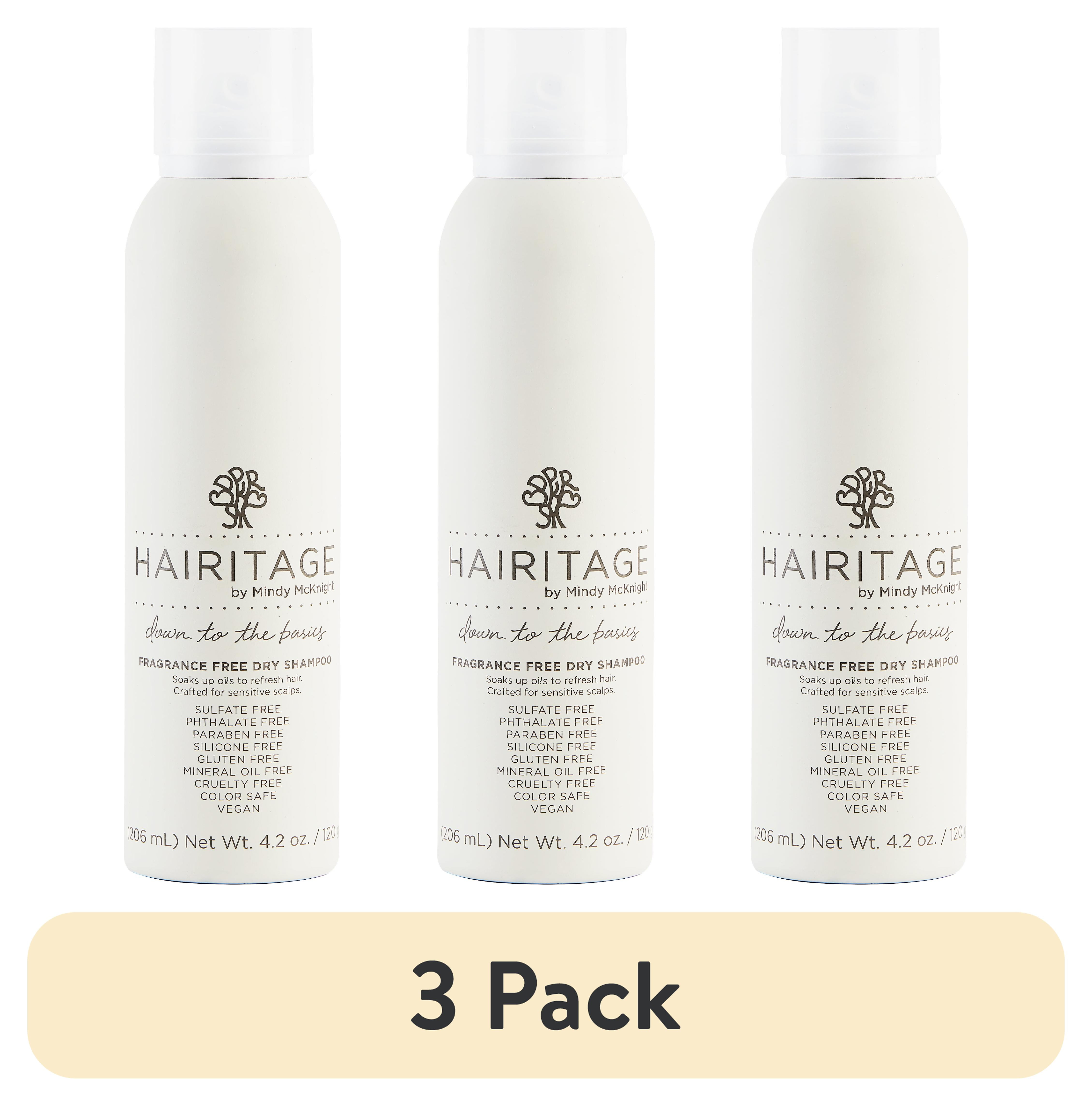 (3 pack) Hairitage Fragrance Free Dry Shampoo for Sensitive Scalp, Sulfate Free, 4.2 oz