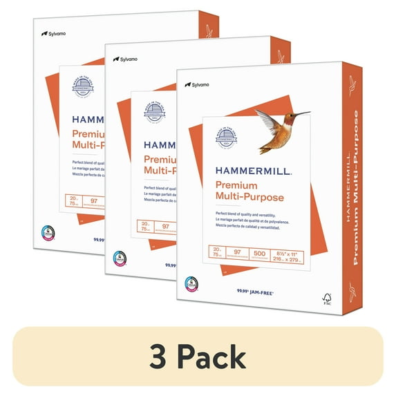 (3 pack) Hammermill Premium Multi-Purpose Paper, White, 20lb, 8.5x11, 1 Ream (500 Sheets), New