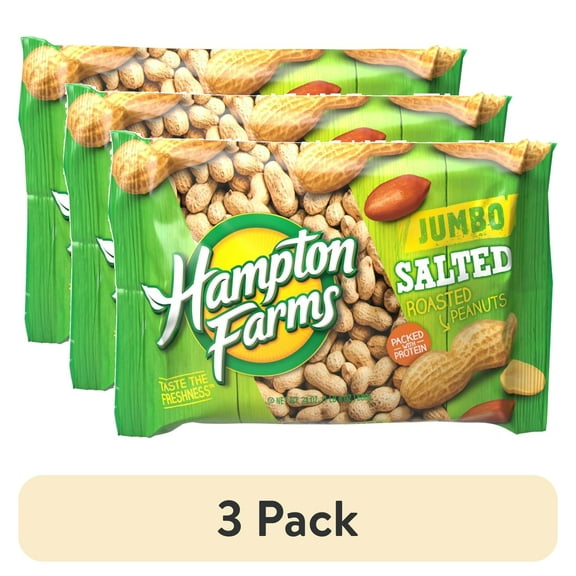 (3 pack) Hampton Farms Jumbo Salted Roasted In-Shell Peanuts, 24 oz Bag