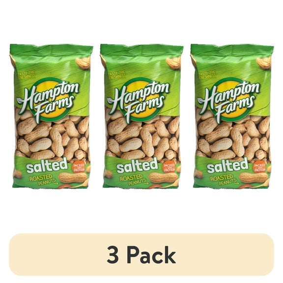 (3 pack) Hampton Farms Salted In-Shell Peanuts, 10 oz Bag
