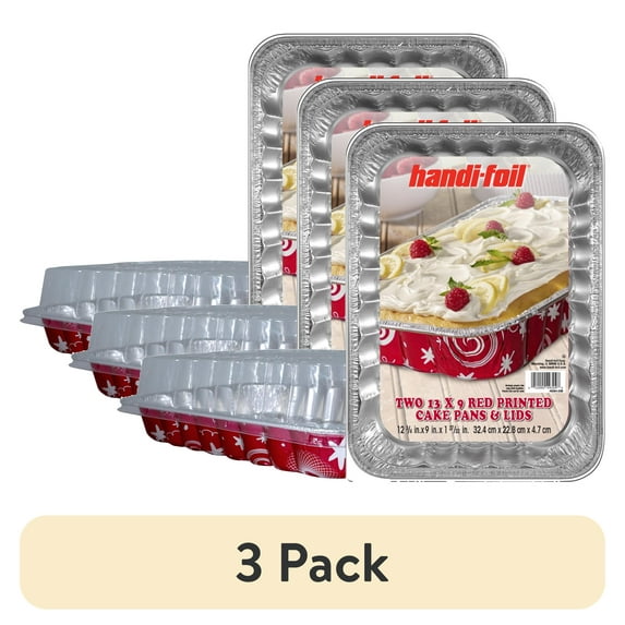 (3 pack) Handi-Foil Aluminum Red Pan with Lids, 13" x 9", (2 Pack)