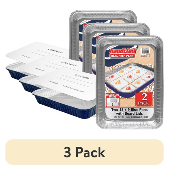 (3 pack) Handi-Foil 13" x 9" Blue Aluminum Meal Prep Pans with Board Lids, 2 Count