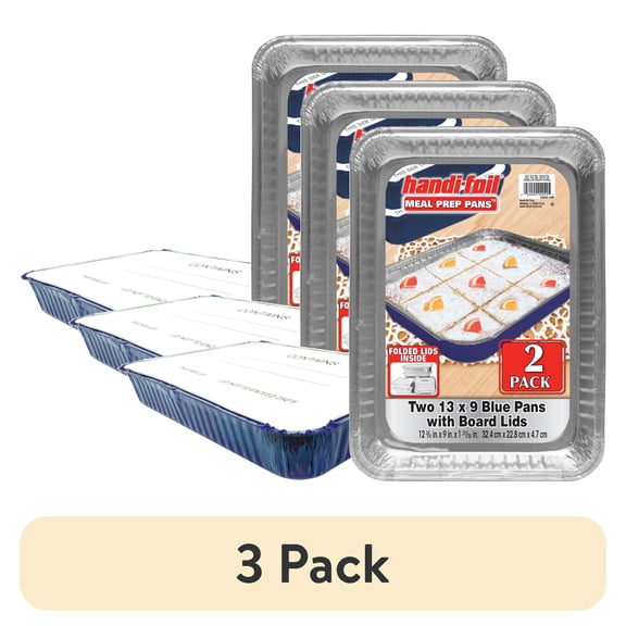 (3 pack) Handi-Foil 13" x 9" Blue Aluminum Meal Prep Pans with Board Lids, 2 Count