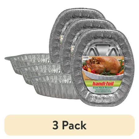 (3 pack) Handi-Foil Aluminum Foil Giant Oval Roaster, 16" x 13.12" x 3.12", 1 Count