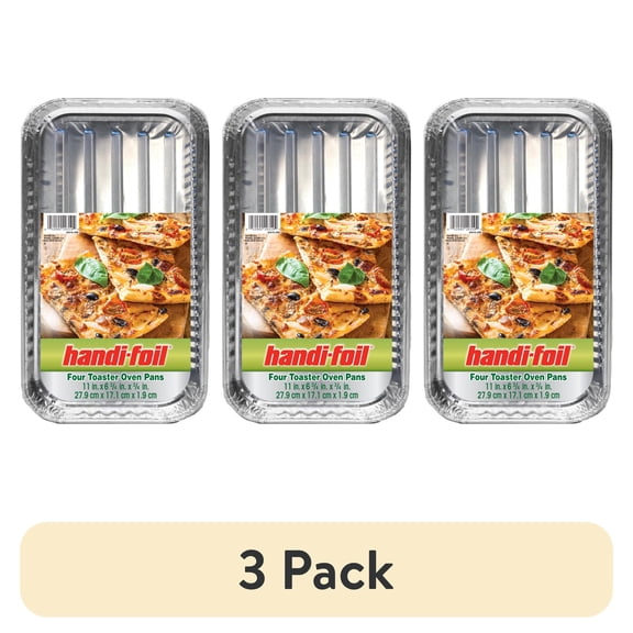 (3 pack) Handi-Foil 11" x 6.75" Aluminum Toaster Oven Tray Pan, 4 Count
