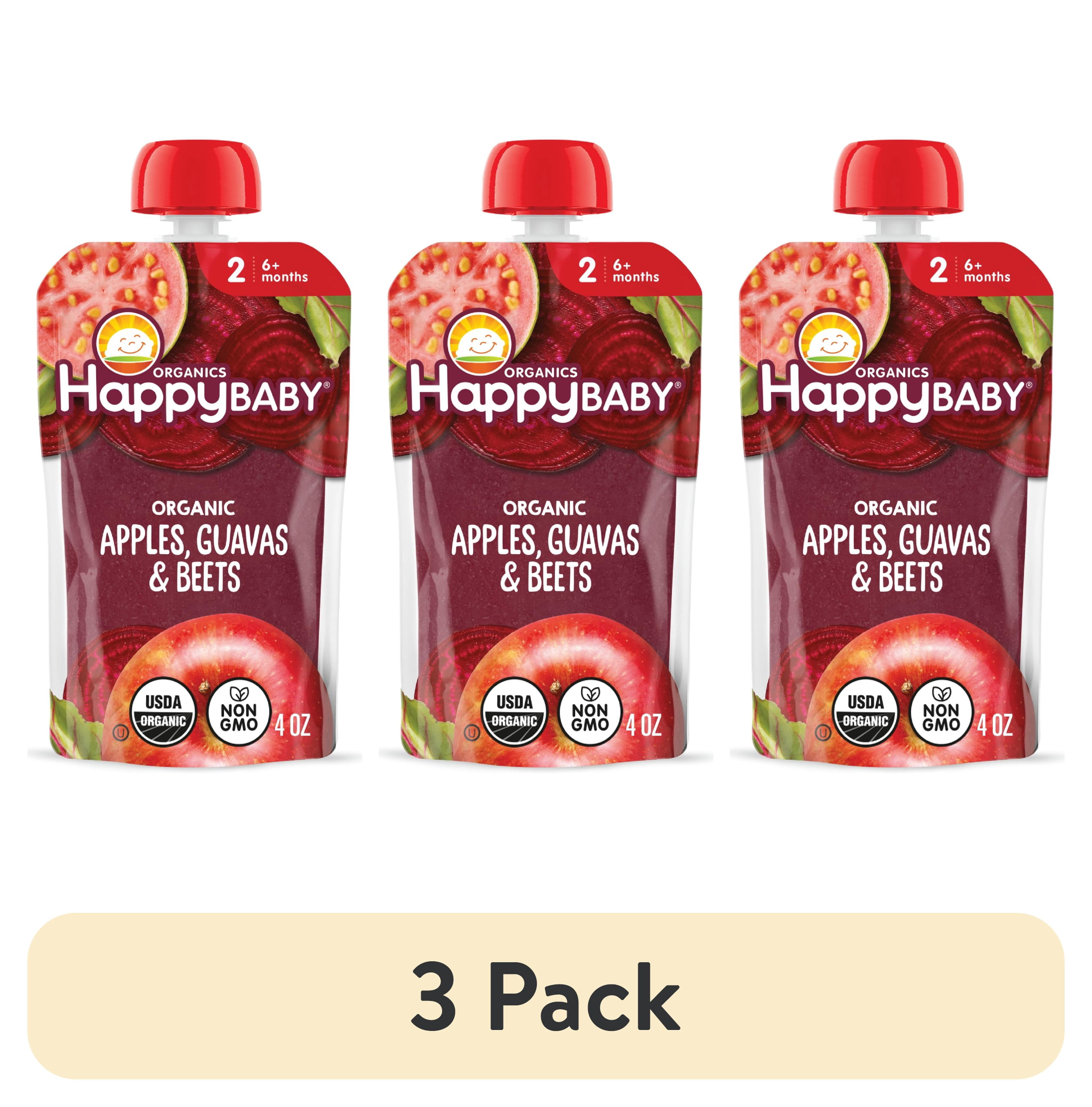 (3 pack) Happy Baby Clearly Crafted, Stage 2 Organic Baby Food, Apples, Guavas & Beets, 4 oz. Pouch