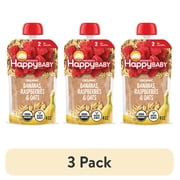 3 pack Happy Baby Clearly Crafted, Stage 2 Organic Baby Food, Bananas Raspberries & Oats, 4 oz. Pouch
