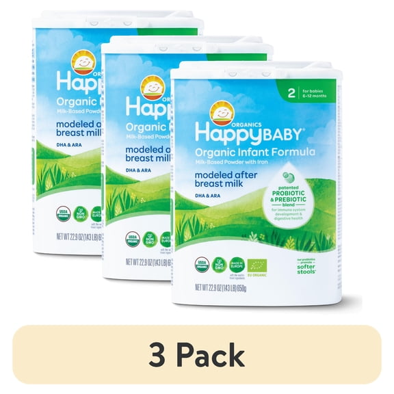 (3 pack) Happy Baby Organics Stage 2 Organic Infant Formula with Probiotic & Prebiotic Blend, 22.9 OZ Container UNIT