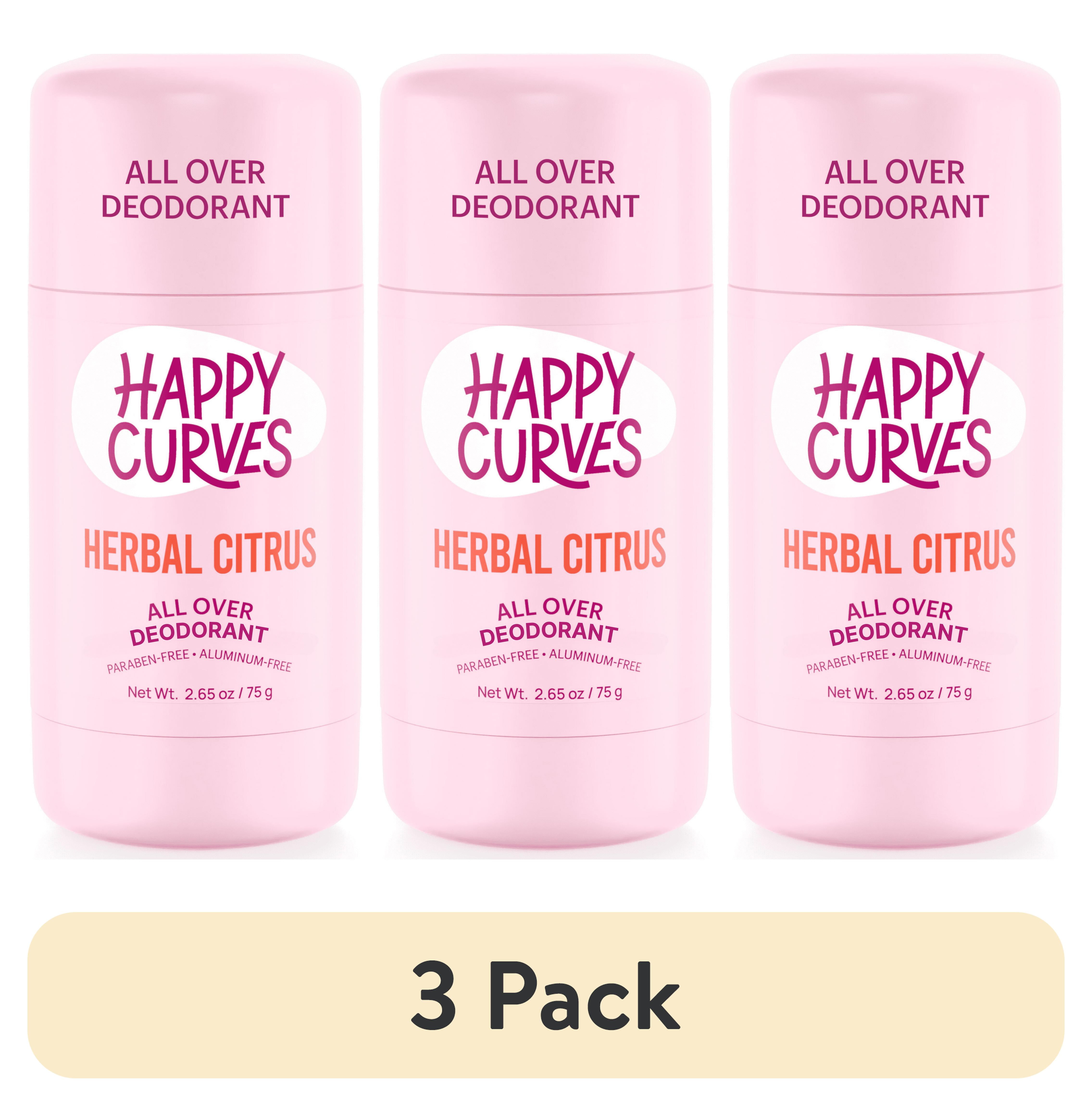 (3 pack) Happy Curves Natural, Aluminum Free Whole Body Deodorant for Women, Herbal Citrus, Stick, 2.65 oz