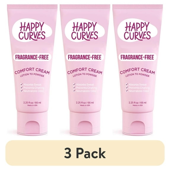 (3 pack) Happy Curves Comfort Cream, Aluminum Free Whole Body Deodorant for Women, Fragrance Free, 2.25 oz