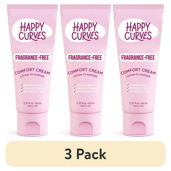 (3 pack) Happy Curves Comfort Cream, Aluminum Free Whole Body Deodorant for Women, Fragrance Free, 2.25 oz