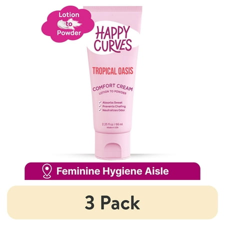 (3 pack) Happy Curves Comfort Cream, Aluminum Free Whole Body Deodorant for Women, Tropical Oasis, 2.25 oz