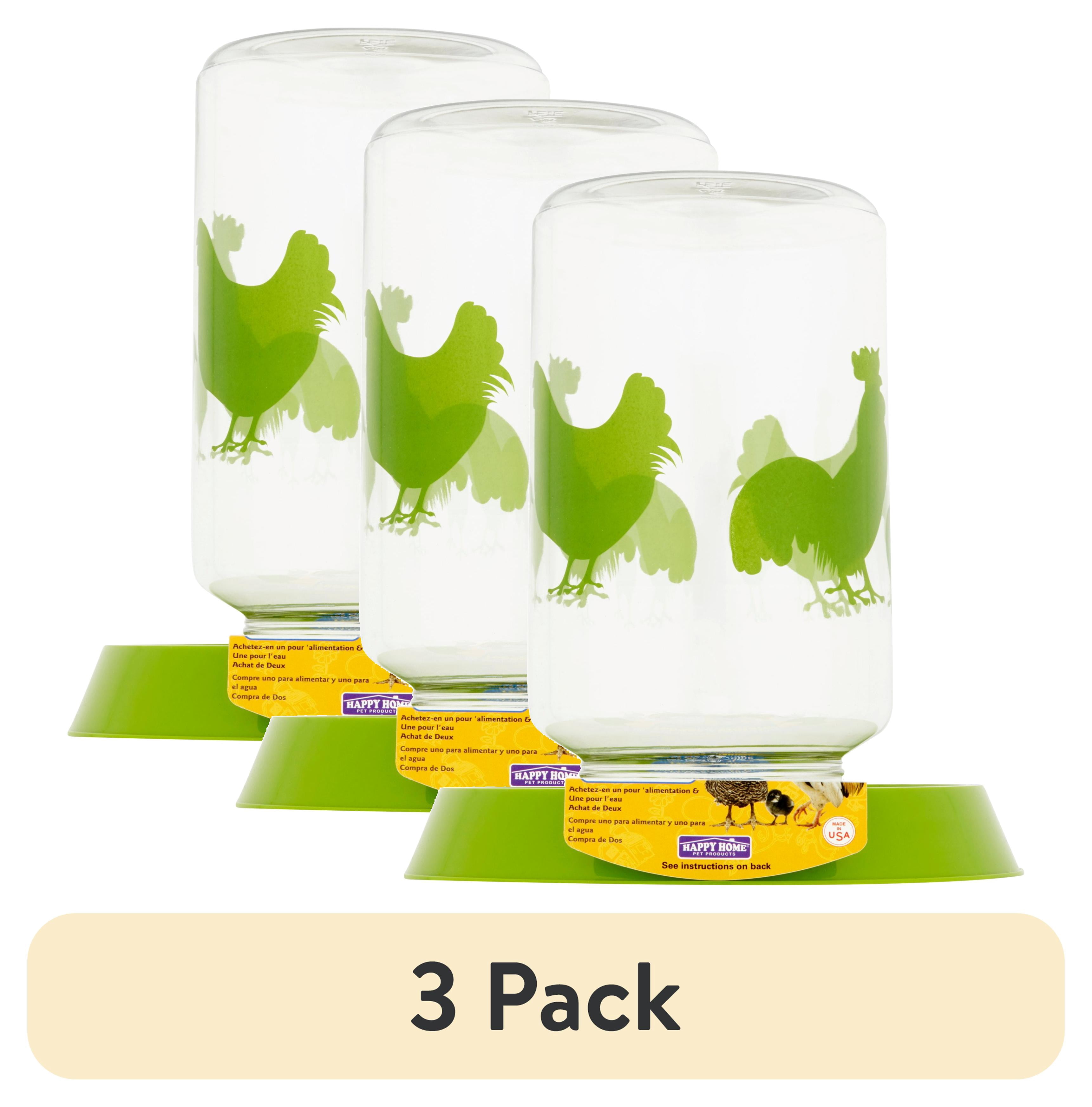 (3 pack) Happy Home Pet Products Plastic Chicken Feeder or Waterer, Green, 128oz Water, 8 lbs of Food 1 Count