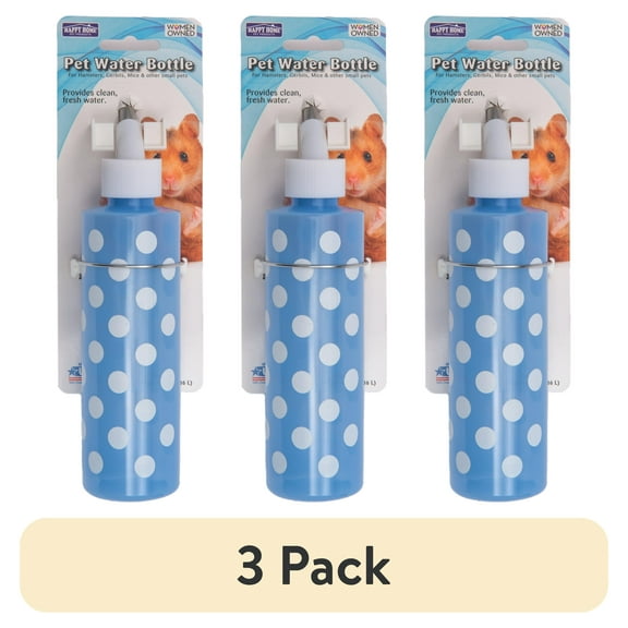 (3 pack) Happy Home Pet Products Small Animal Vacuum Sealed 8 oz Clear Plastic Mounted Water Bottle