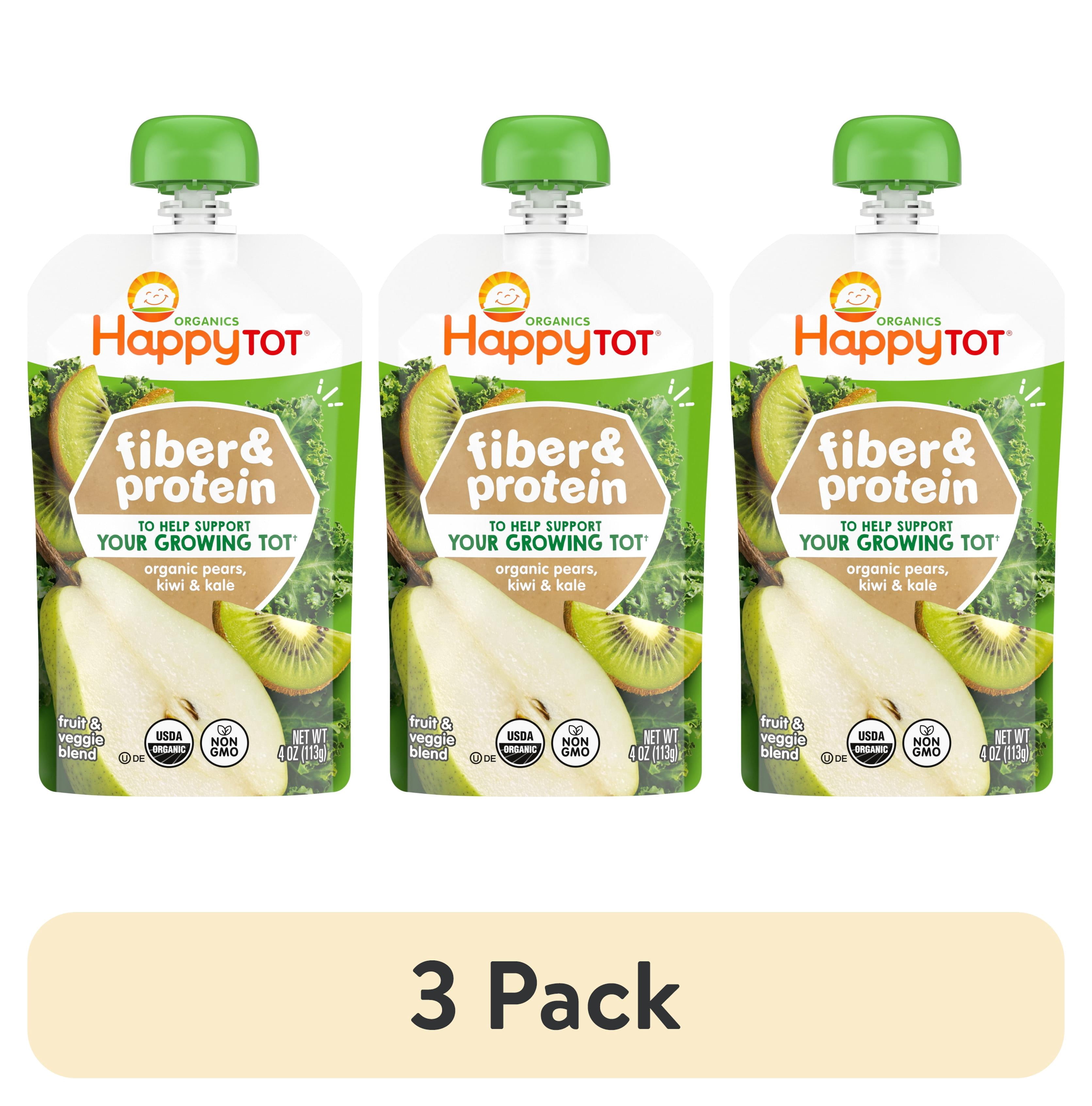 (3 pack) Happy Tot Organics Fiber & Protein Stage 4, Pears Kiwi & Kale Organic Tot Food, 4 oz. Pouch