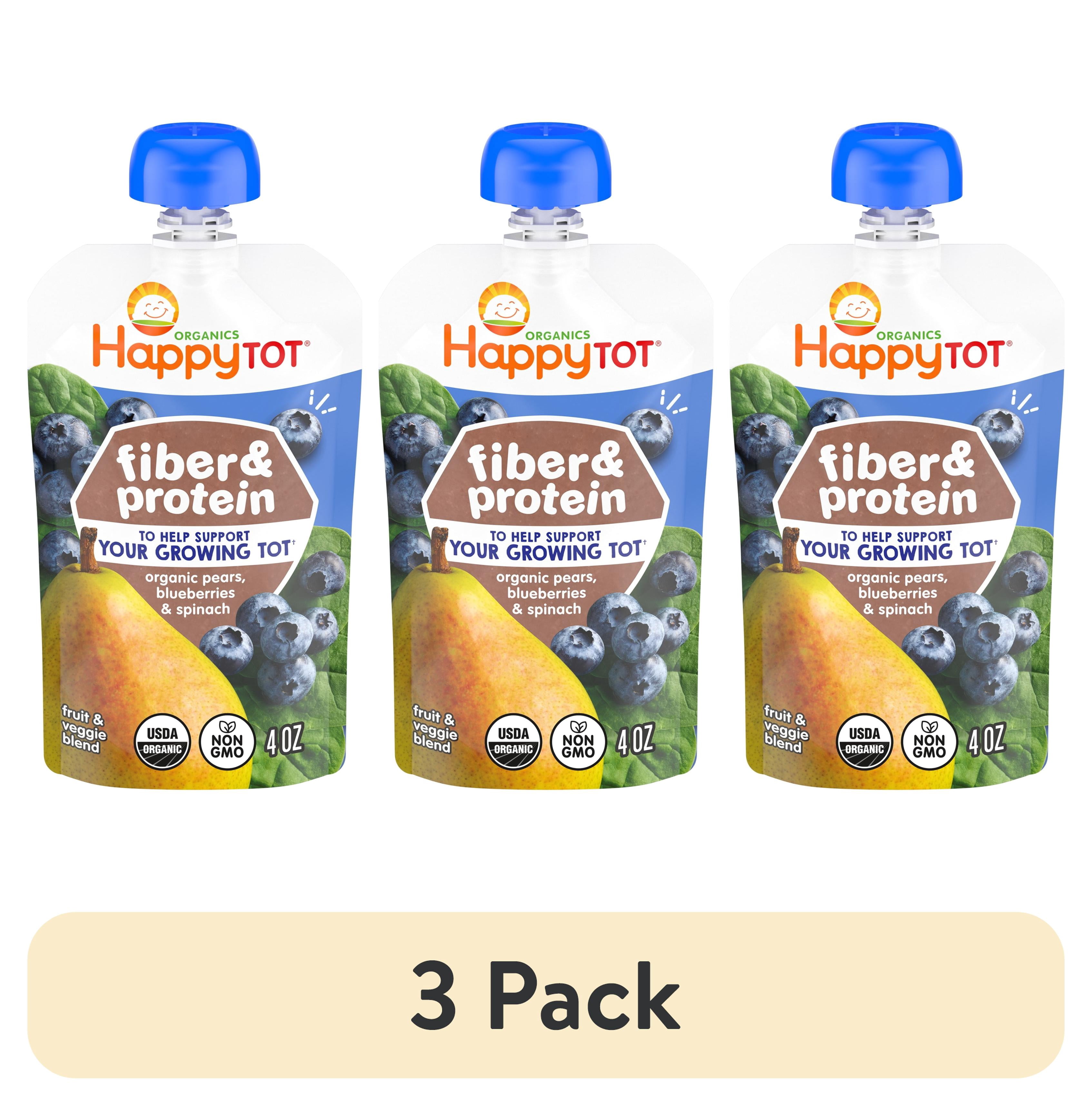 (3 pack) Happy Tot Organics Fiber & Protein, Stage 4, Pears Blueberries & Spinach Organic Tot Food, 4 oz.