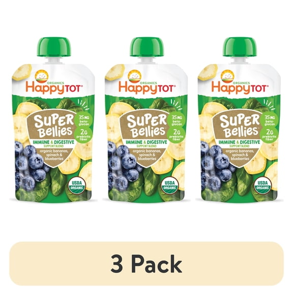 (3 pack) Happy Tot, Stage 4 Organic Baby Food, Bananas, Spinach & Blueberries, 4 oz. Pouch