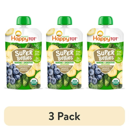 (3 pack) Happy Tot Organics Super Bellies Stage 4, Bananas, Spinach & Blueberries Organic Tot Food, 4 oz Pouch
