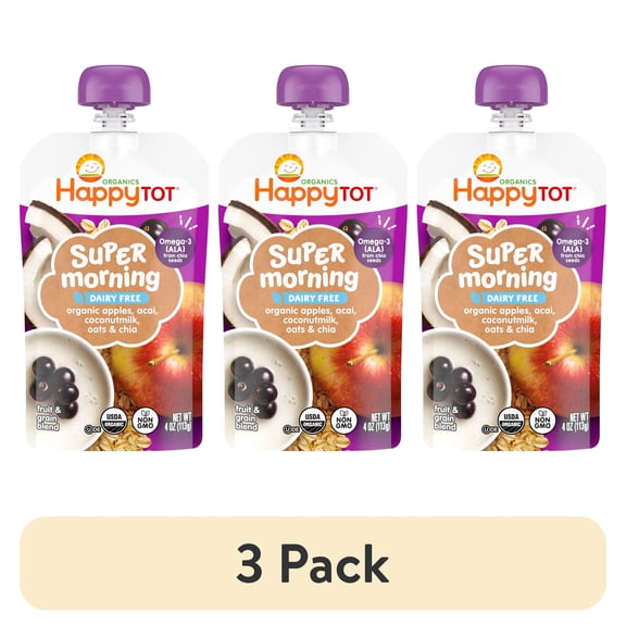 (3 pack) Happy Tot, Stage 4 Baby Food, Apples, Acai, Coconutmilk Oat, Cinnamon & Chia, 4 oz. Pouch