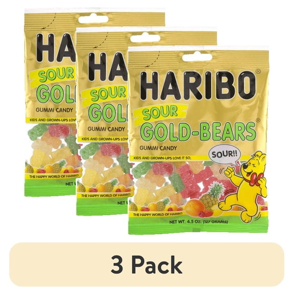 (3 pack) Haribo Sour Gold Bears Gummi Candy, 4.5 Oz