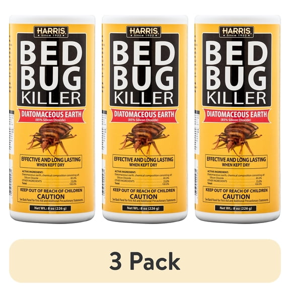(3 pack) Harris Bed Bug Killer with Diatomaceous Earth 8 oz.