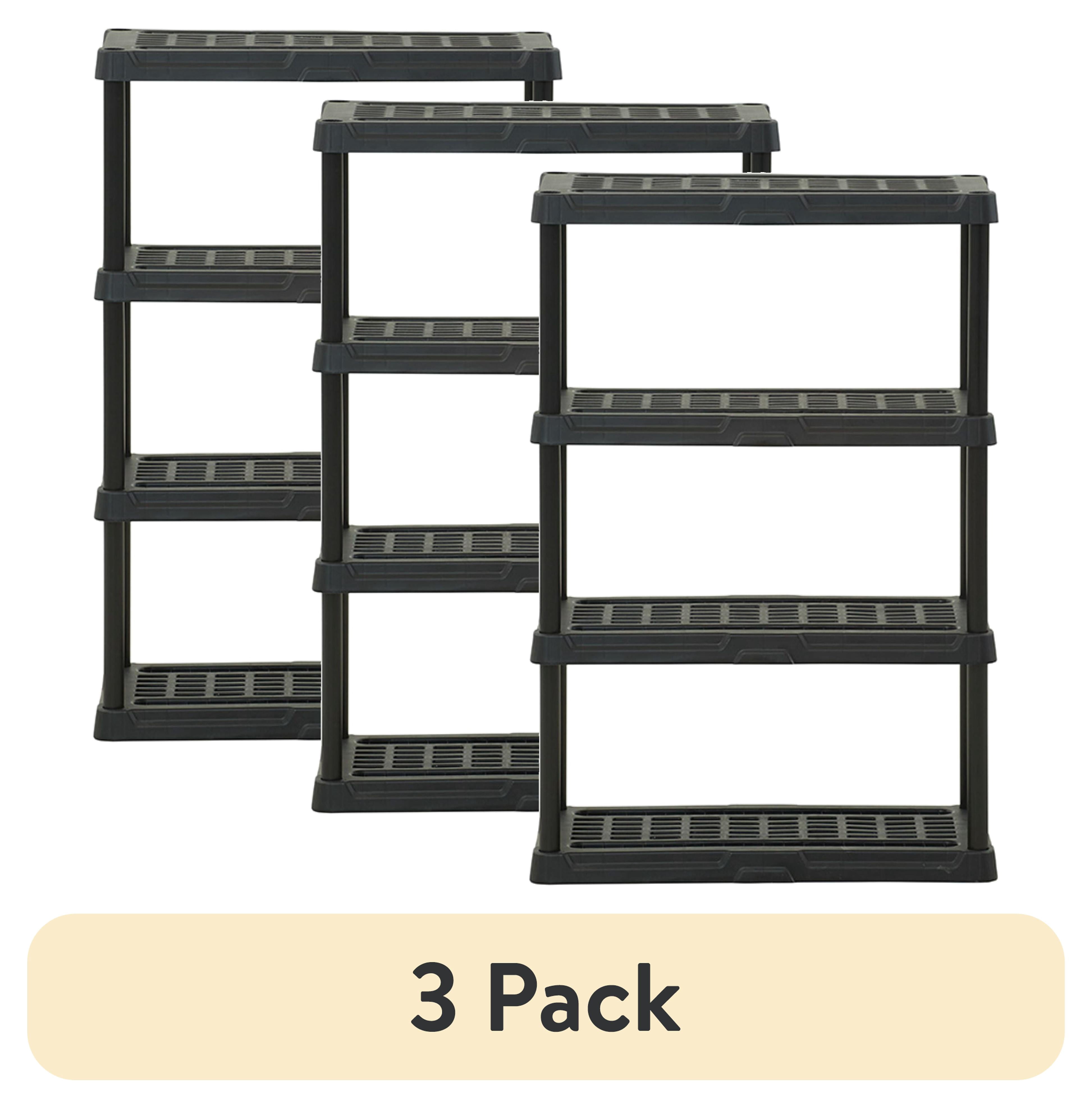 (3 pack) Hart Black Plastic 4-Tier Shelf 36" W x 18" D x 53" H, Up to 600 lb Total Capacity