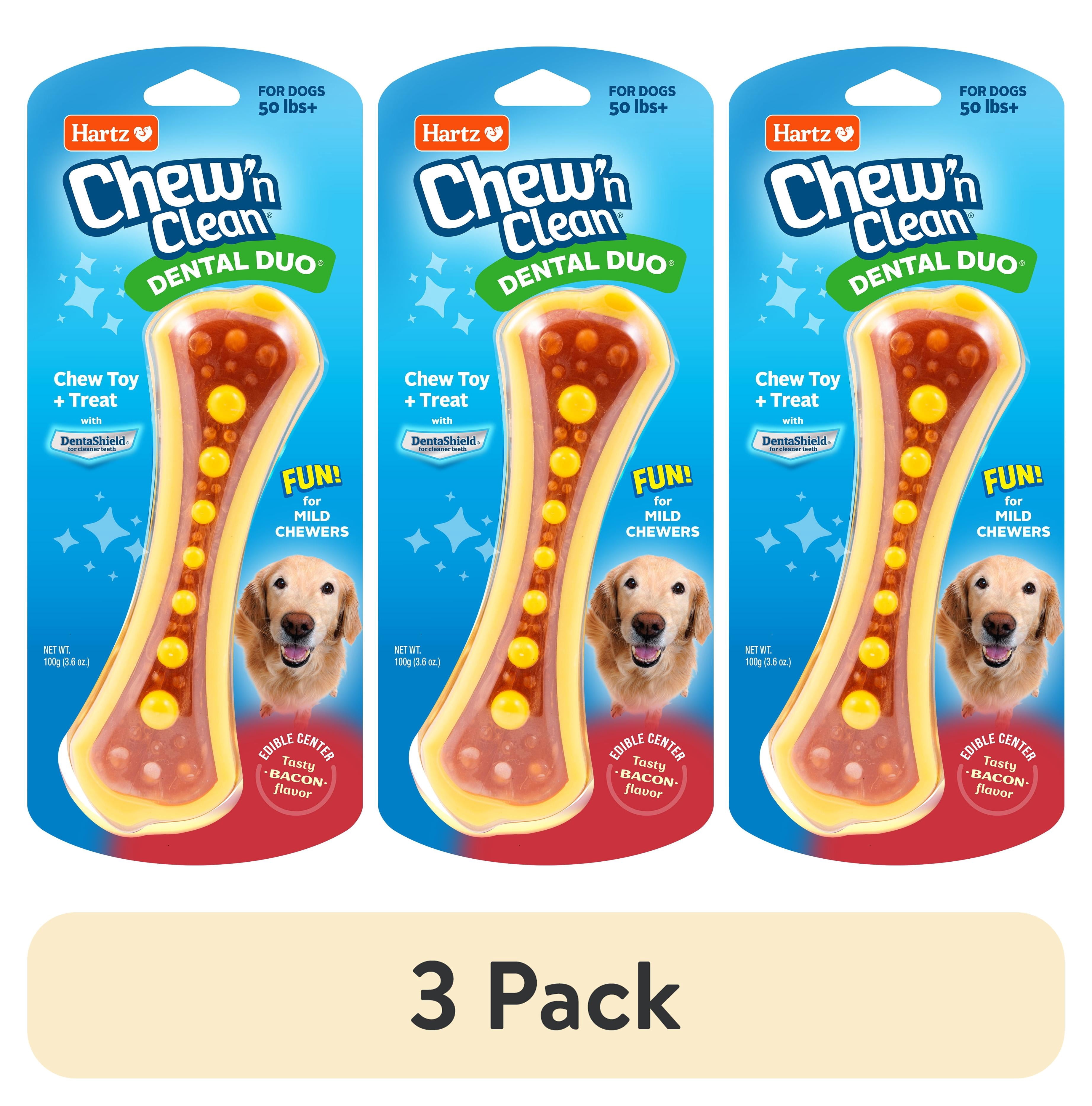(3 pack) Hartz Chew N Clean Dental Duo Dog Chew Toy, Large, Bacon Flavor