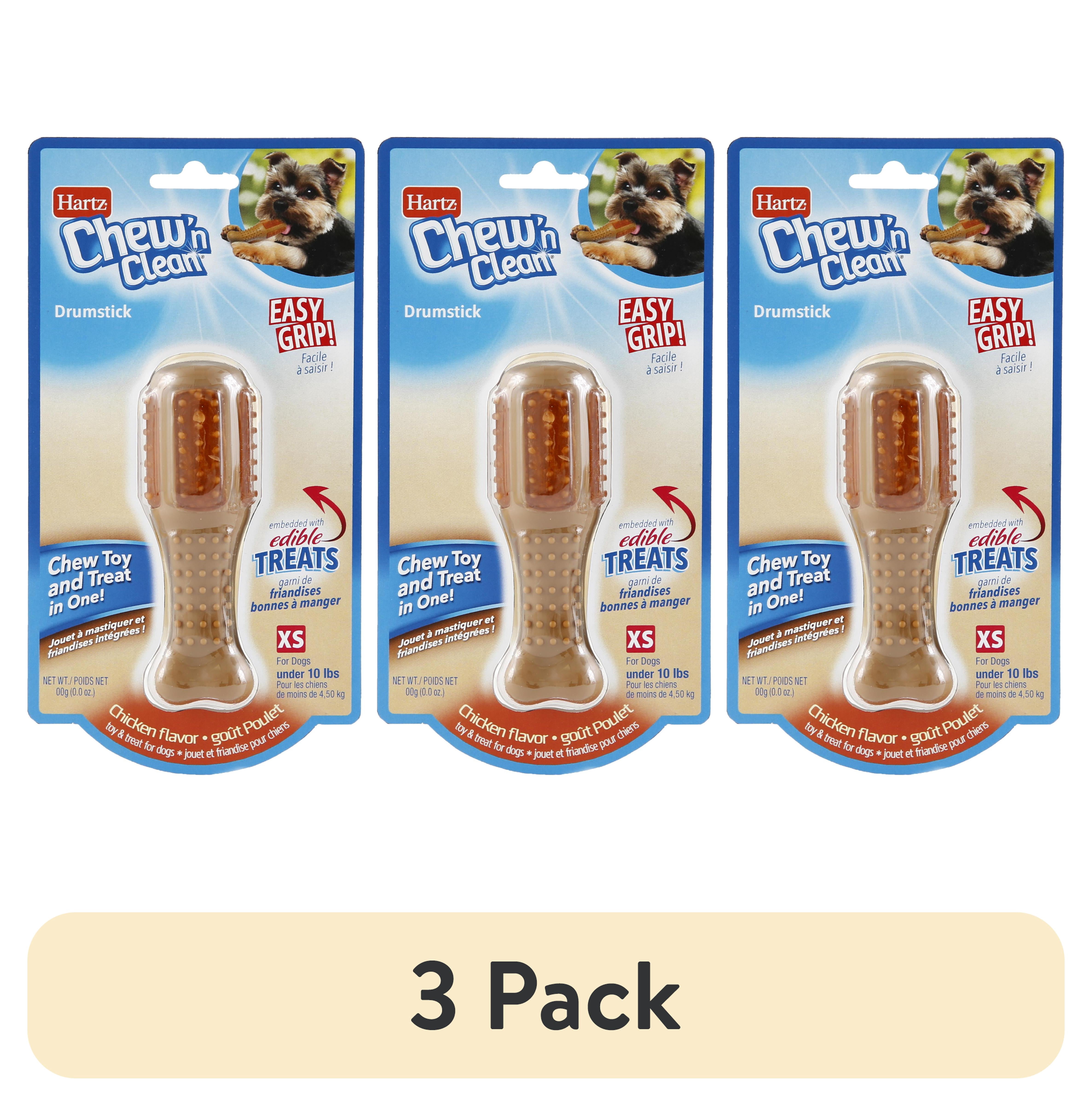 (3 pack) Hartz Chew ‘n Clean Drumstick Dog Chew Toy, Chicken Flavored, Nylon, Extra Small