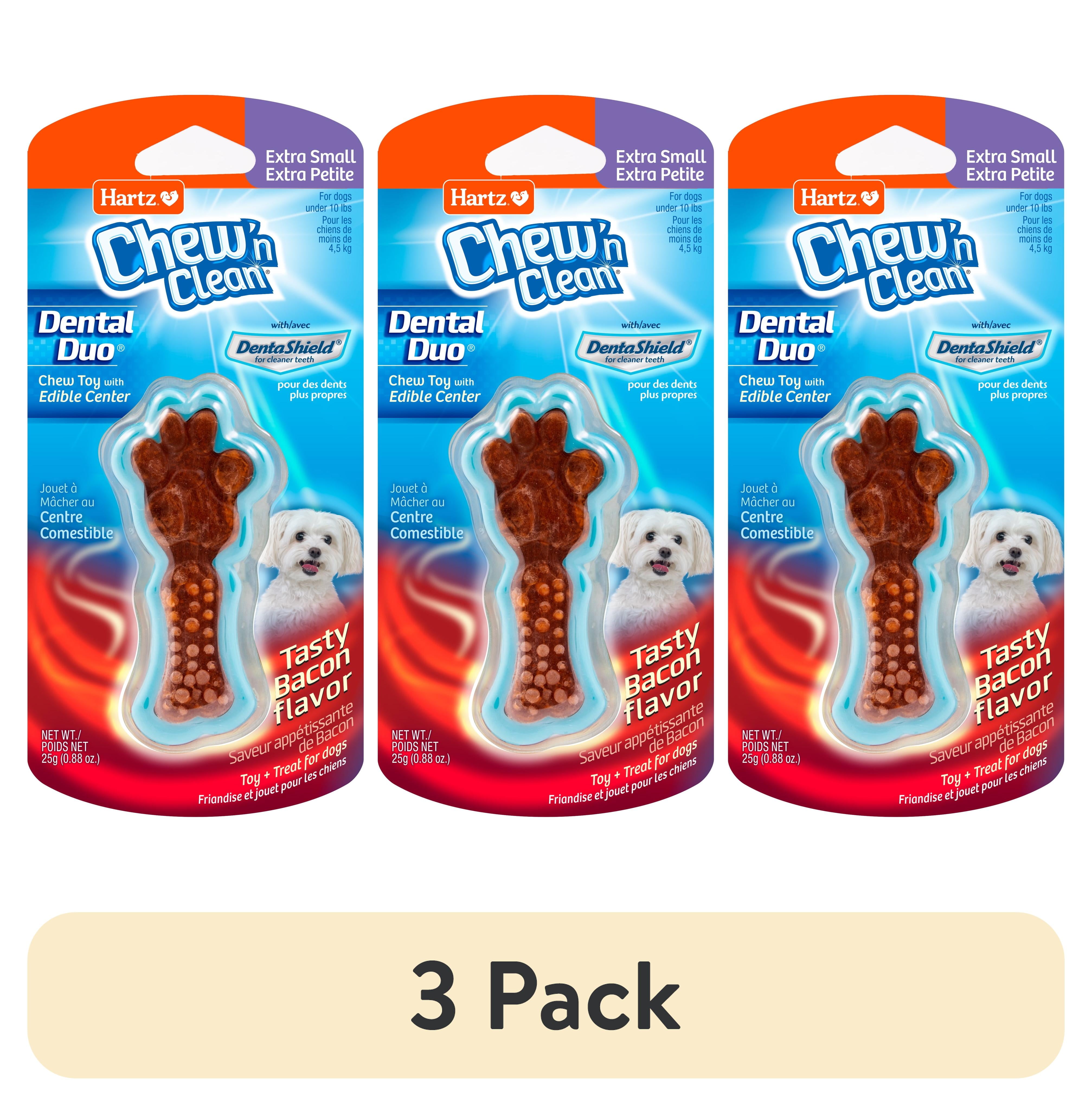 (3 pack) Hartz Chew 'n Clean Extra Small Dog Treat Bacon, 0.88 oz