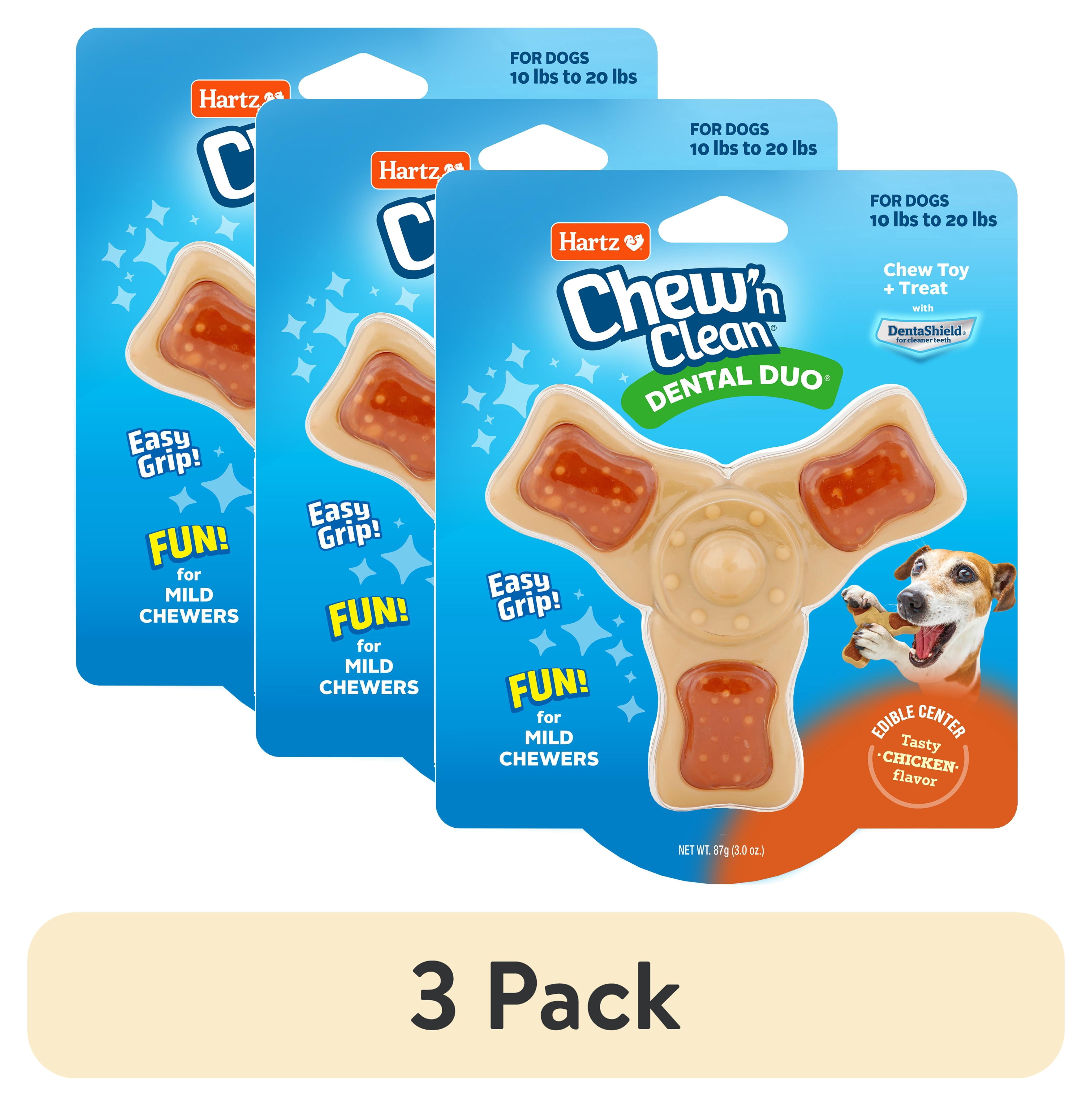 (3 pack) Hartz Chew ‘n Clean Tri-Point Chew Toy, Chicken Flavored Dog Toy For Moderate Chewers, Small