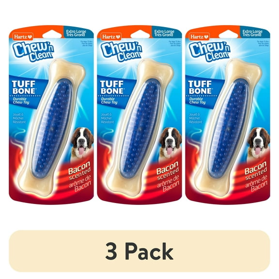(3 pack) Hartz Chew 'n Clean Tuff Bone Dog Chew Toy, XL, Nylon, Color May Vary