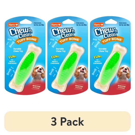 (3 pack) Hartz Chew n Clean Tuff Bone Dog Toy, Small, Color May Vary