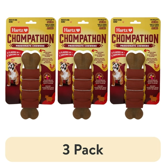 (3 pack) Hartz Chompathon Rock 'N Rib Bone, Nylon, Tough Dog Chew Toy